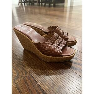Bed Stu Cobbler Series Woven Leather Platform Mules Sandals size 8